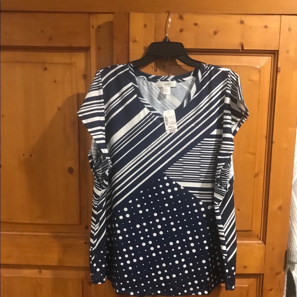 NWT blue/white strips + dots 1X top CJ Banks